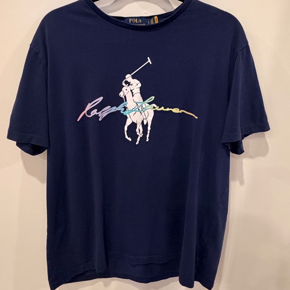 Polo Ralph Lauren Big Pony Logo T Shirt Mens L Navy Multicolor Graphic 2021